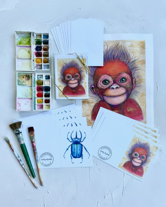 Orangutan / Beetle Notecard Set
