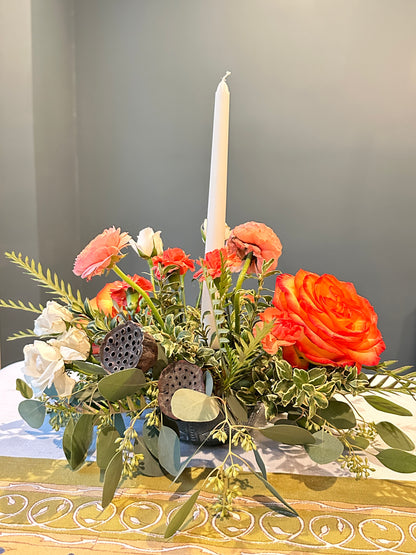 Petite Thanksgiving Centerpiece – Single Taper Arrangement